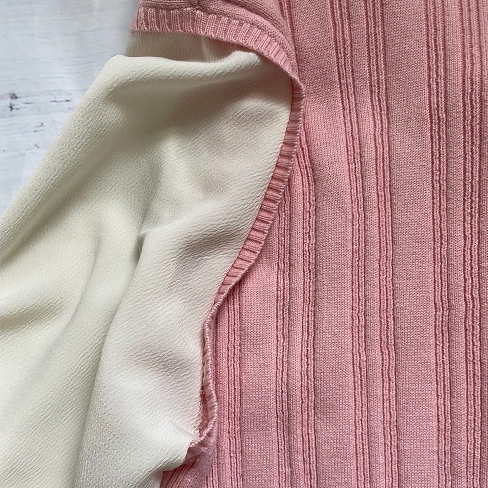Alfred Dunner Women Pink and Cream Long Sleeve Layered Sweater Vest with Blouse - Picture 5 of 5